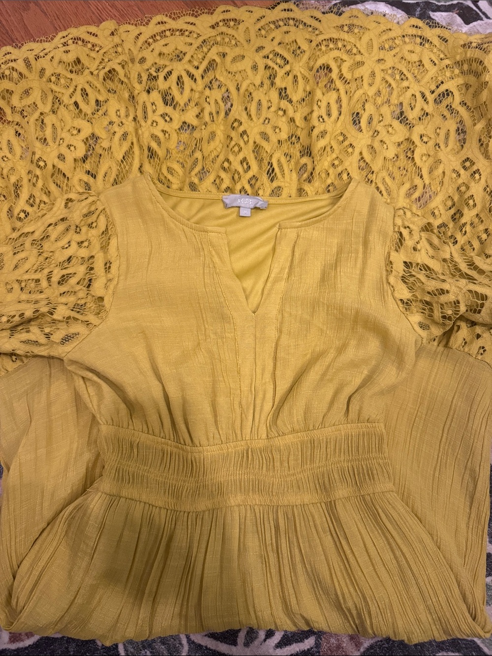 J Gee Women’s Mustard Yellow Lace-Trim Maxi Dress - Picture 10 of 10